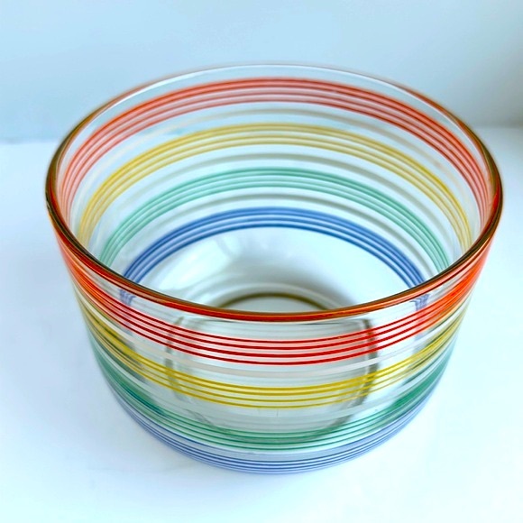 Rainbow Striped Glass Bowl Ice Bucket 6” EUC - Picture 4 of 14